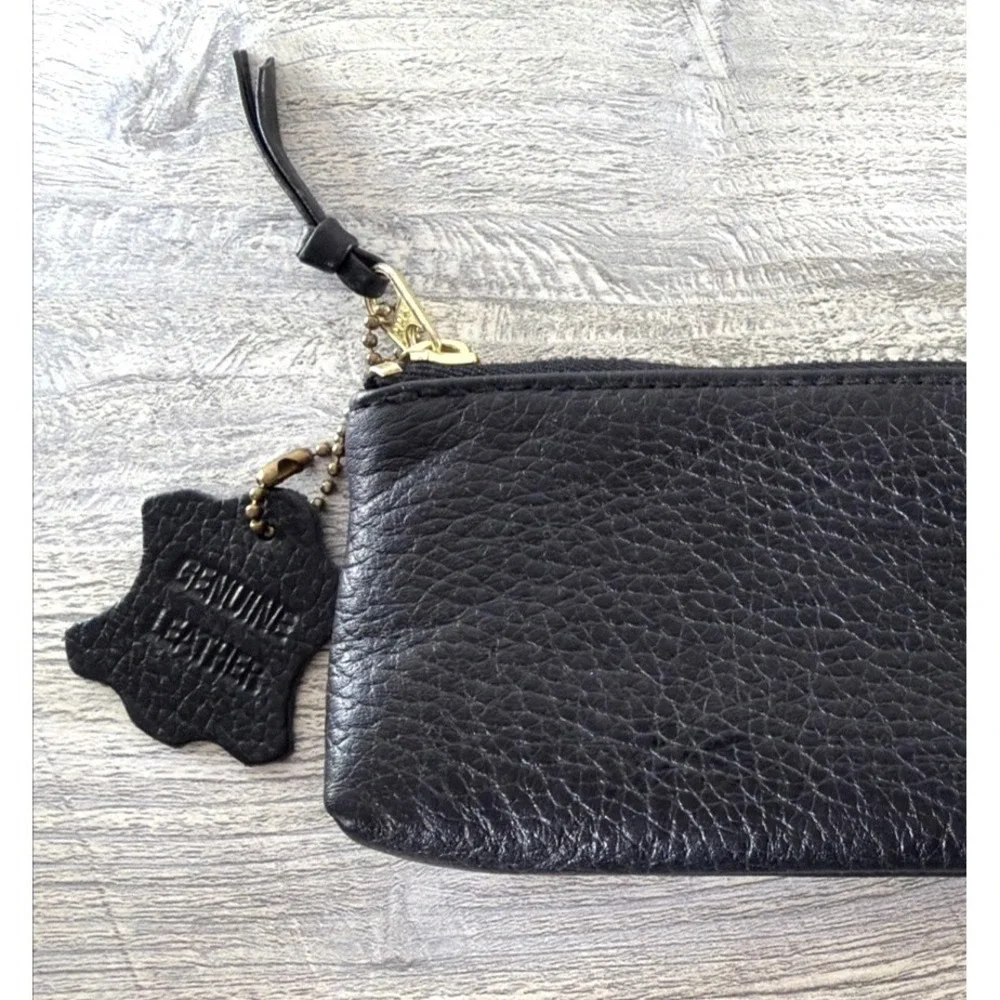 Vintage Black Leather Pencil Case Cosmetic Pouch Bag Zipper Top Closure